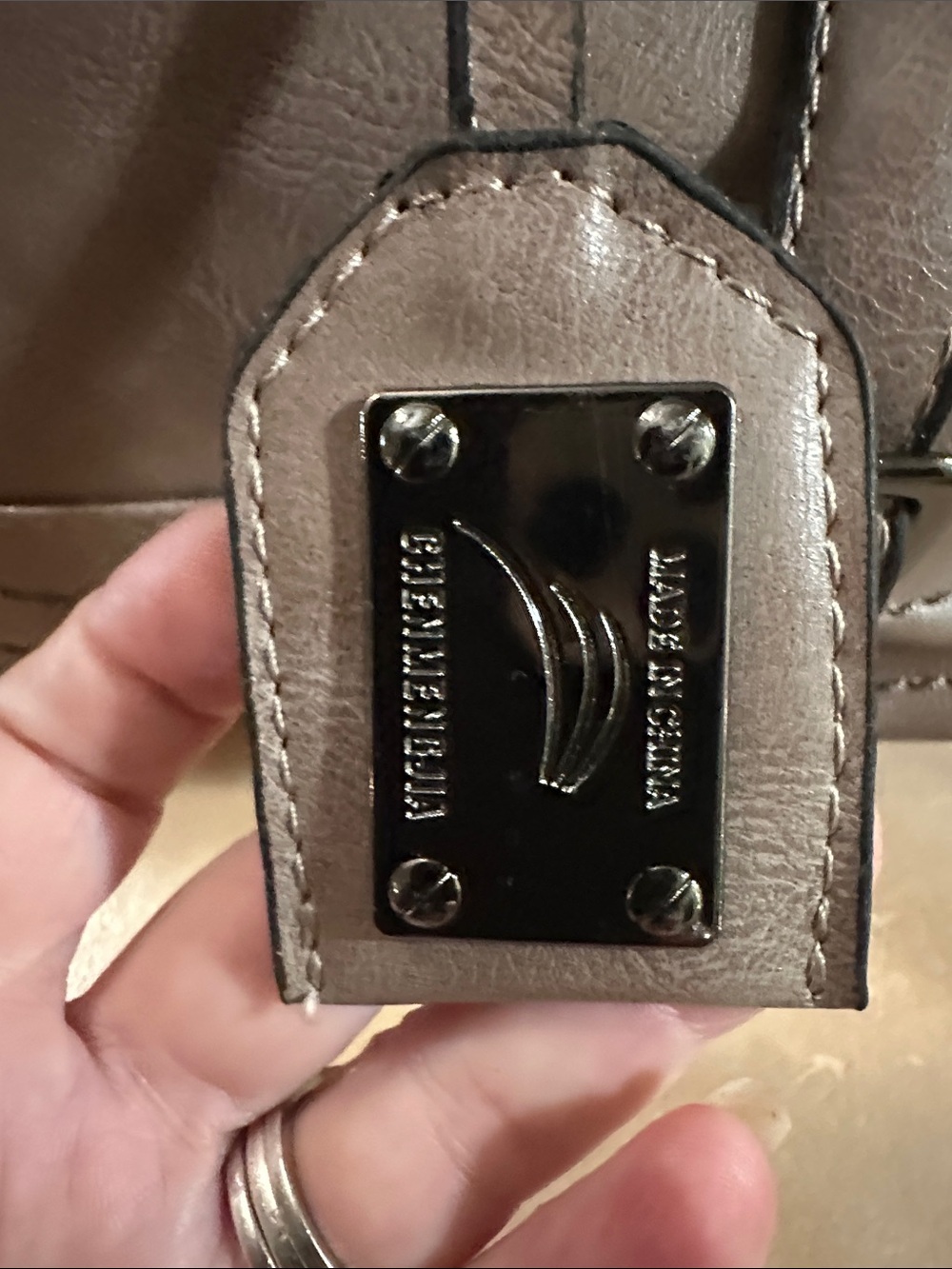Taupe Structured Boston Satchel Handbag with Detachable Strap - Picture 4 of 14